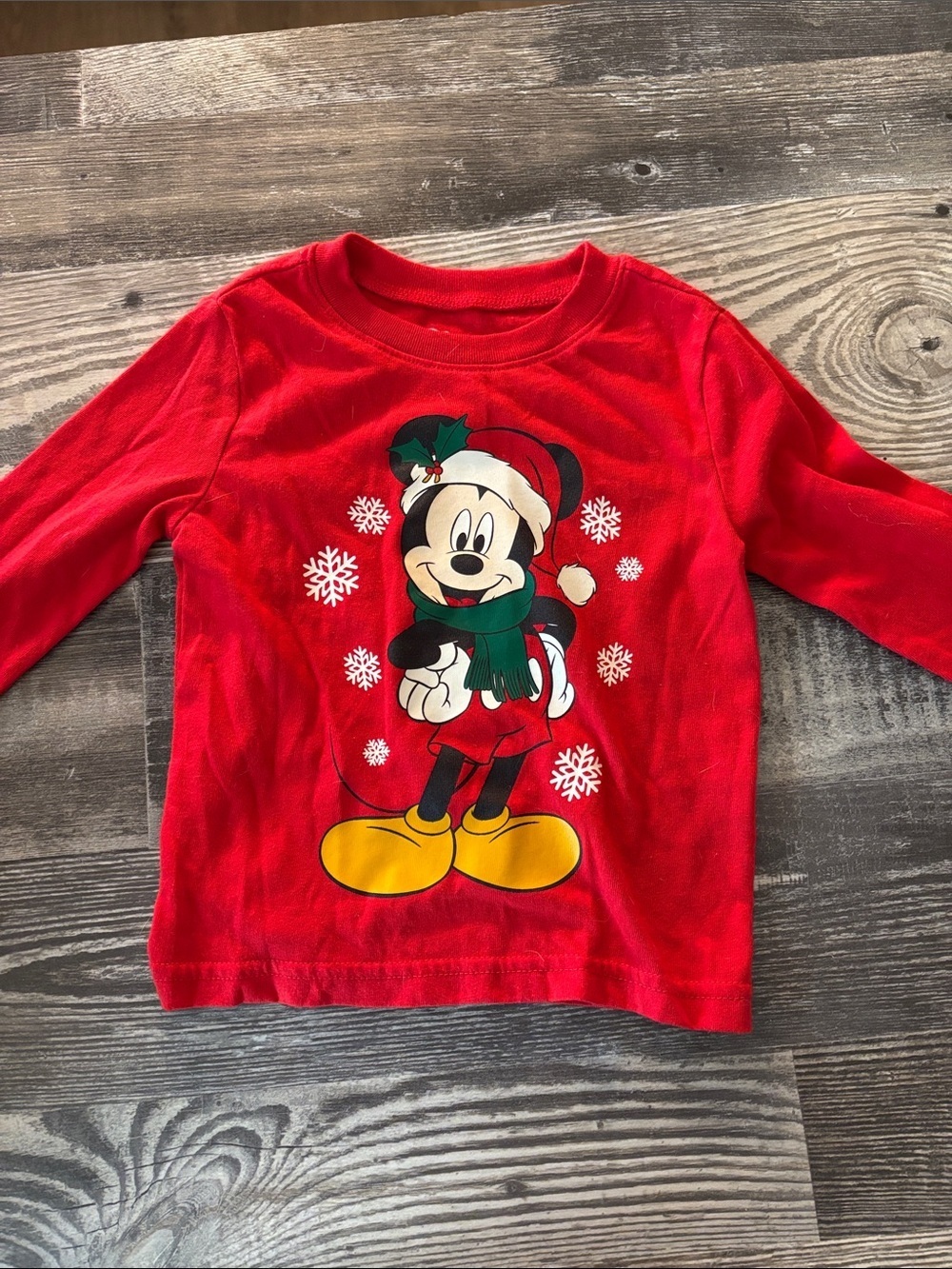 Disney Kids' Red Mickey Mouse Holiday Long-Sleeve Top